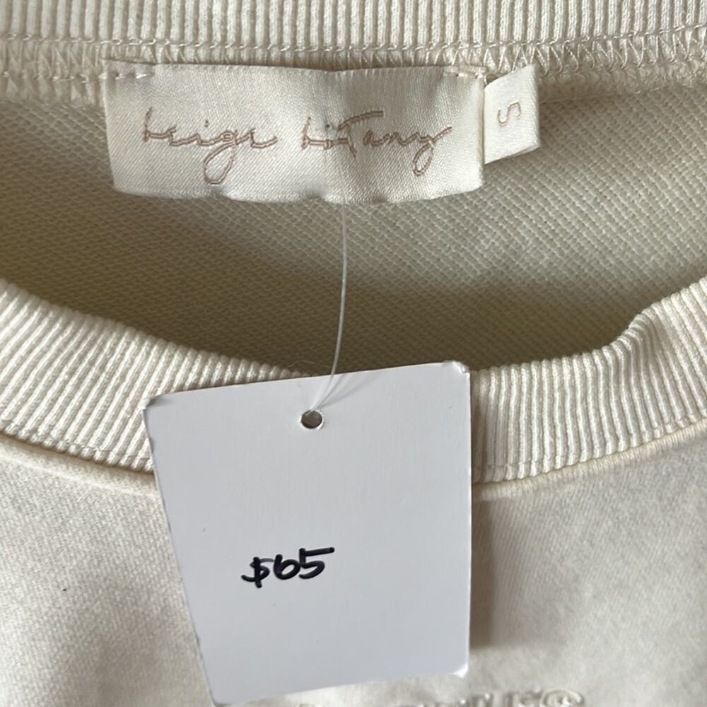 NWT Beige Bo Tany long sleeve cropped Athleisure minimalist comfy sweatshirt. - Picture 3 of 6